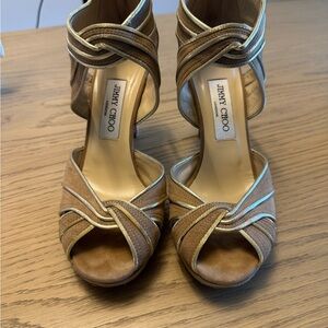 Jimmy Choo Brown and Gold Strappy Heels